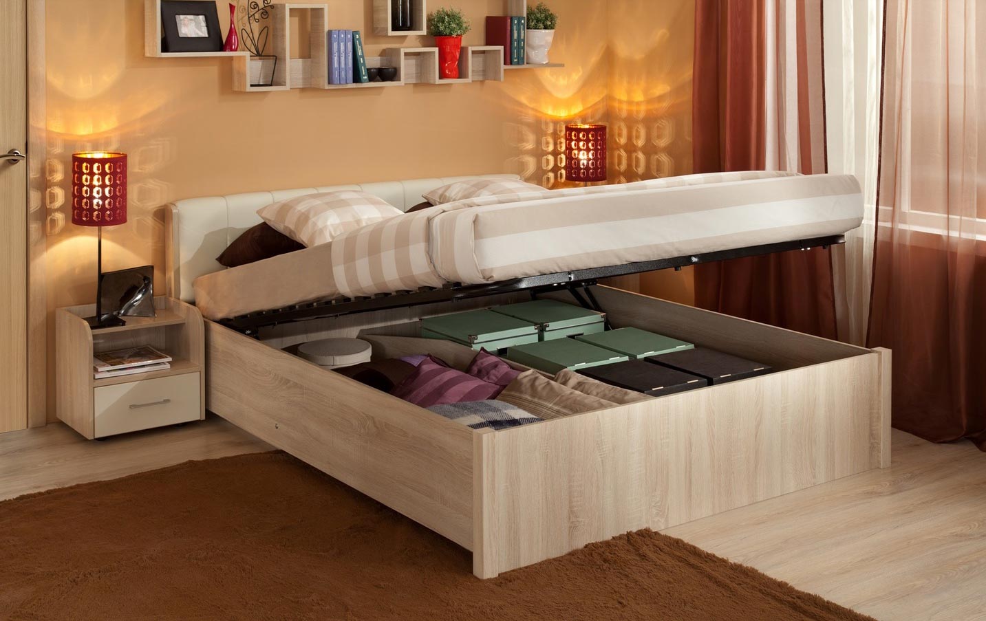 Функциональность, стиль, дизайн: двуспальная кровать с подъёмным механизмом
