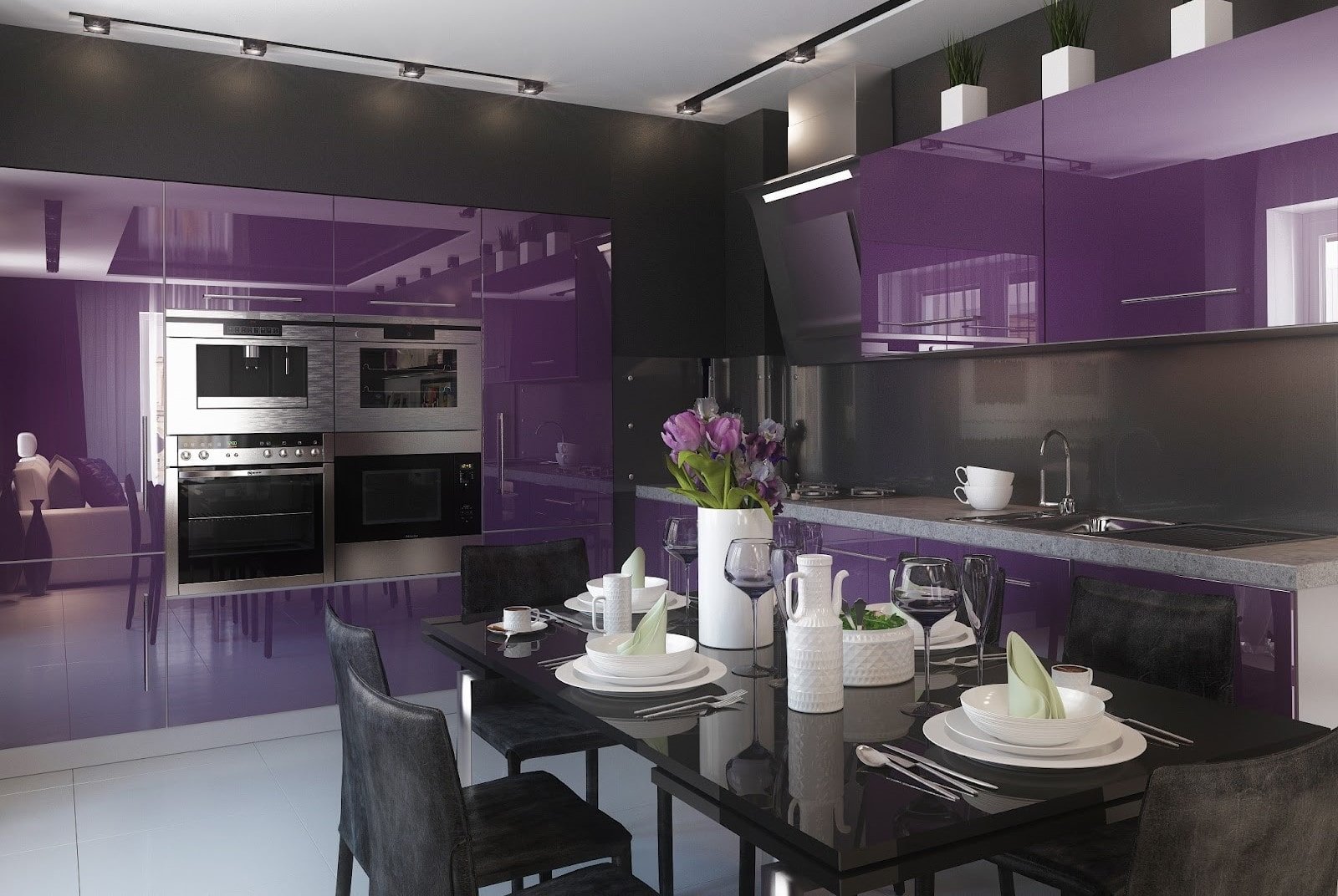 Фиолетовая кухня: фото интересных идей и примеры дизайна кухонного интерьера