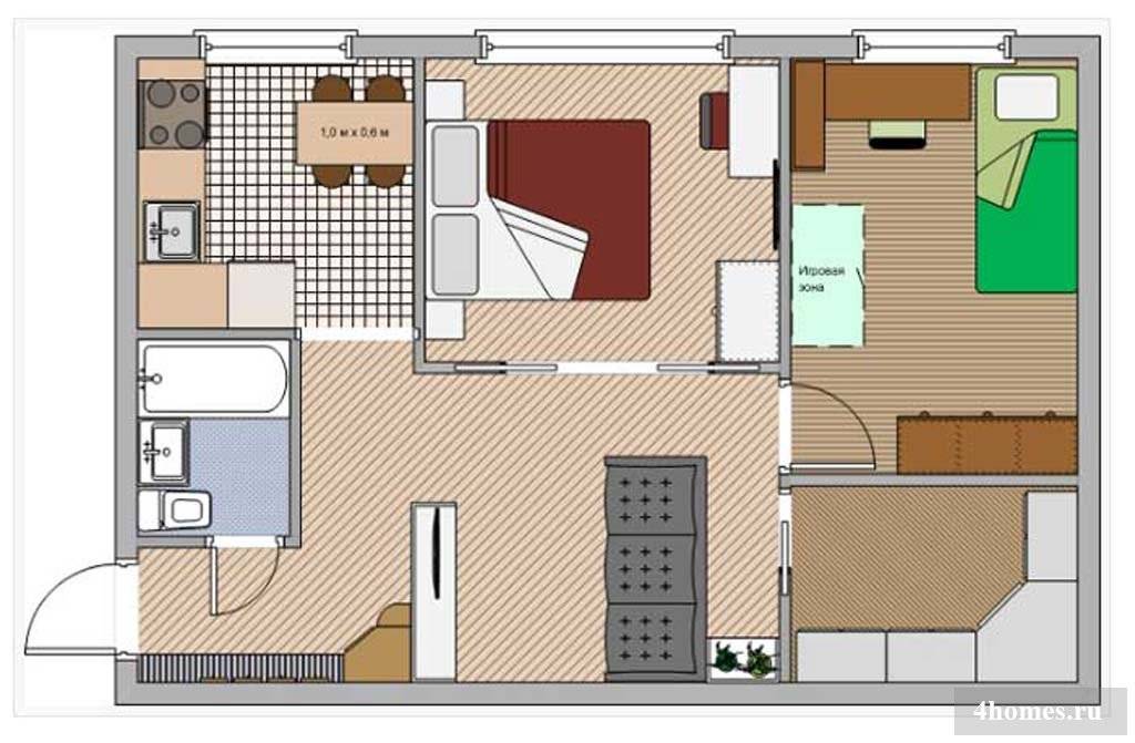 Дизайн двухкомнатной хрущёвки: выбор планировки, дизайн кухни, спальни и гостиной