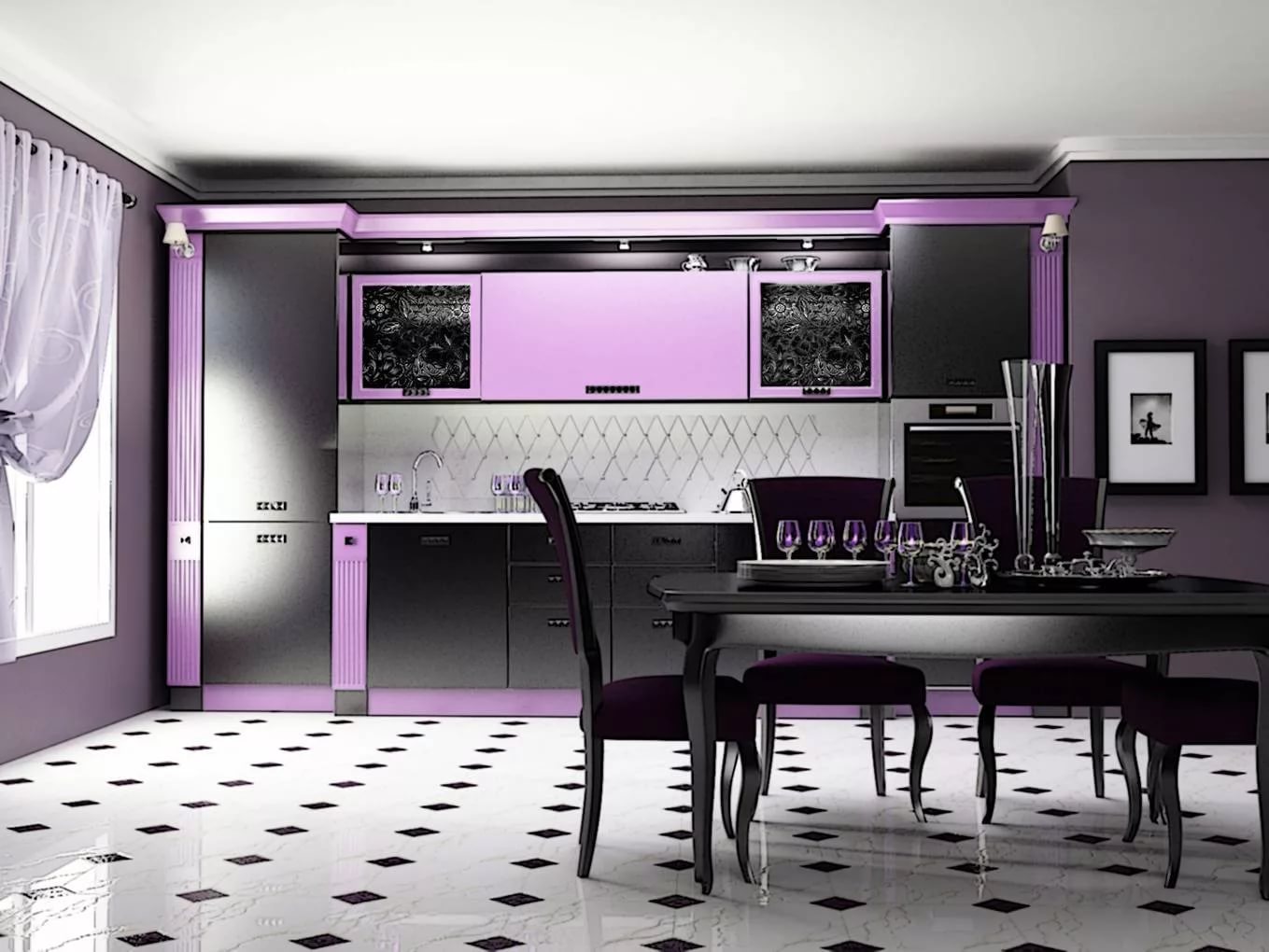 Выбор стиля, материалов и мебели для бело-фиолетовой кухни Организация освещения и варианты декора для кухни Какими цветами дополнить белый и фиолетовый