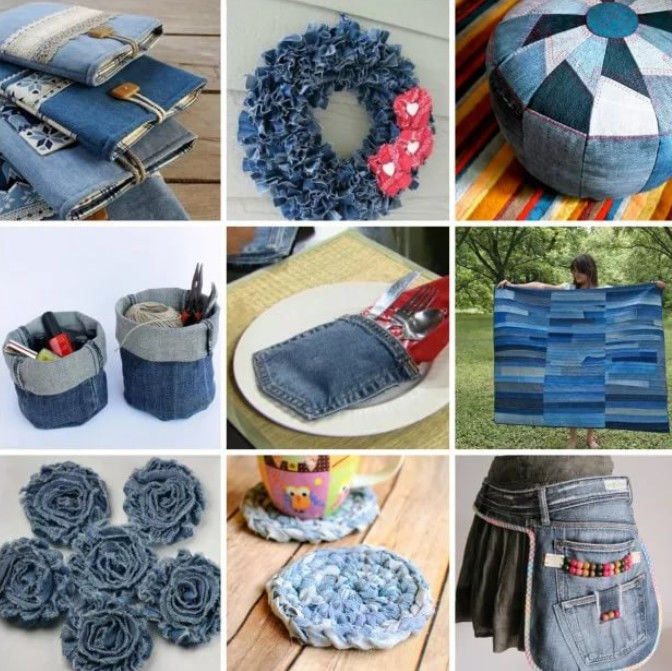 Идеи для интерьера из джинсовой ткани: подушки, покрывала, коврики, обивка для мебели, посуда, панно и картины