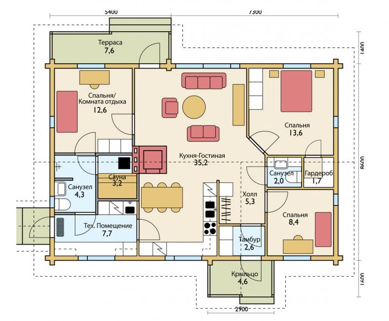 Проекты удобной планировки одноэтажного дома с тремя спальнями
